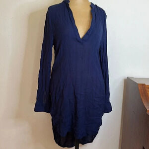 L Space sz S navy long sleeve viscose high low cover up great pre owned cond